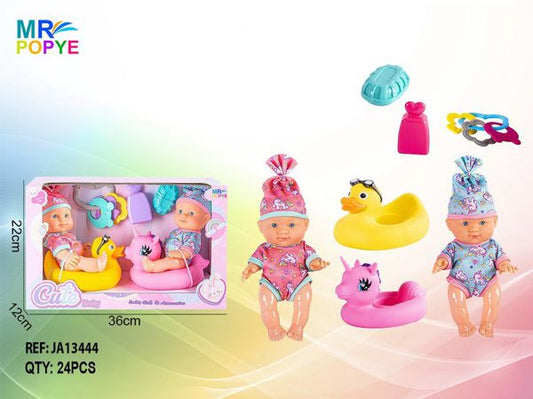 Conjunto 2 Bebés c/ Acessórios de Banho 22 x 36 Cm