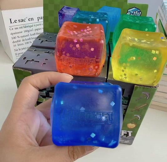 Squishy Cubo de Gelo Colorido com Brilhantes Tema Minecraft