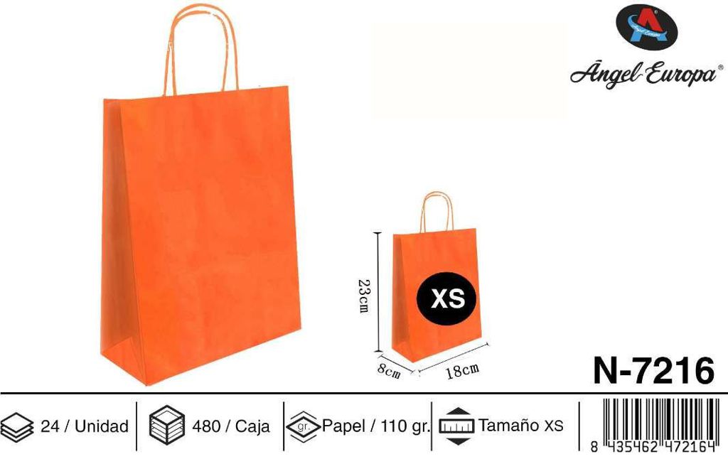 Pack 24 Sacos de Papel Laranja XS 18 x 23 x 8 Cm