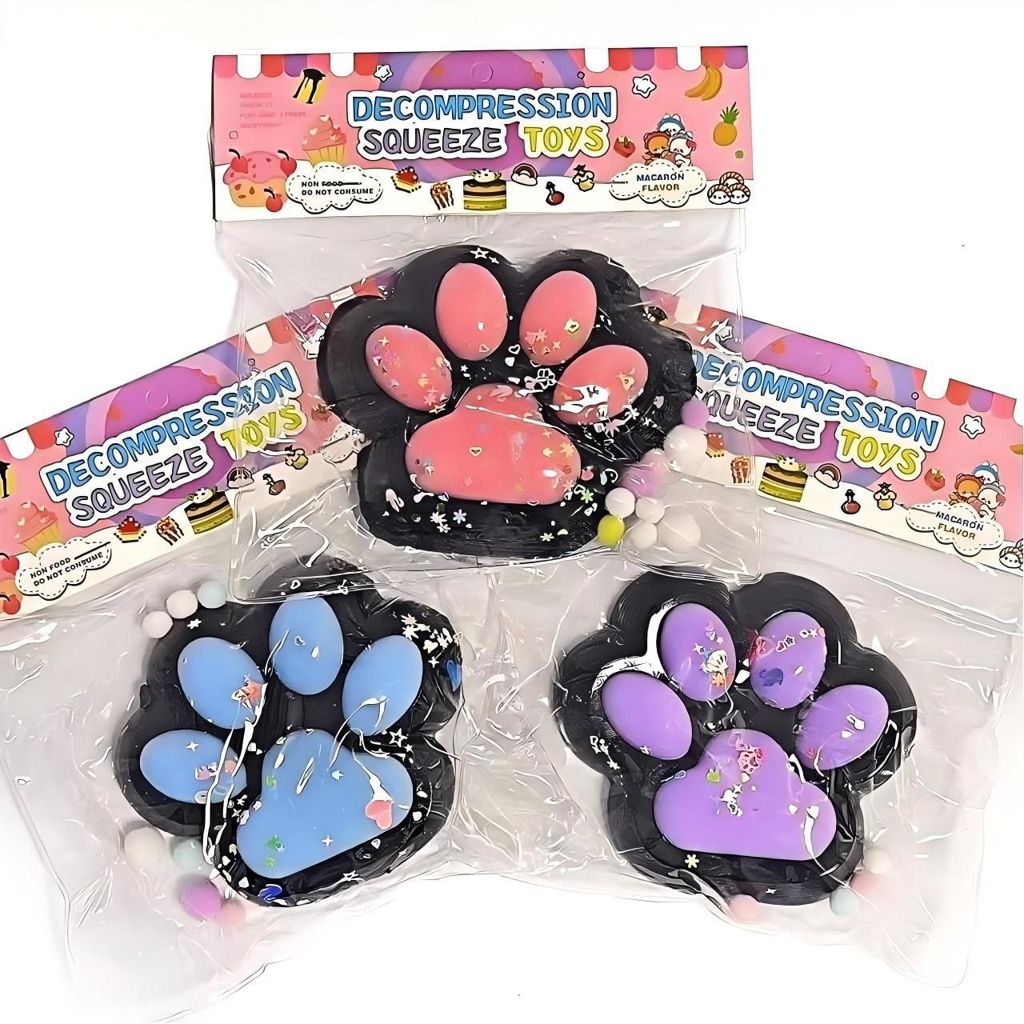 Squishy Pata de Gato Preta, Azul e Roxa