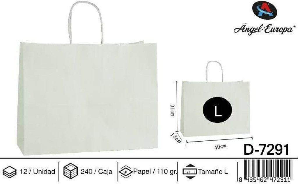 Pack 12 Sacos de Papel Horizontais Branco L 40 x 31 x 13 Cm