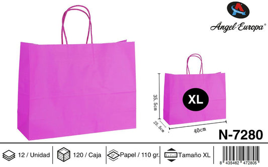 Pack 12 Sacos de Papel Horizontais Fúcsia XL 40 x 35,5 x 25,5 Cm
