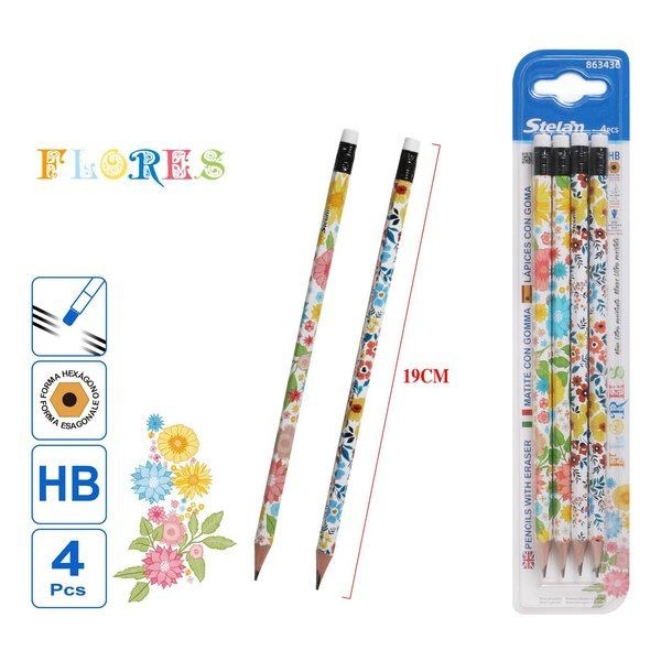 Lápis c/ Borracha Flores (4 unidades)