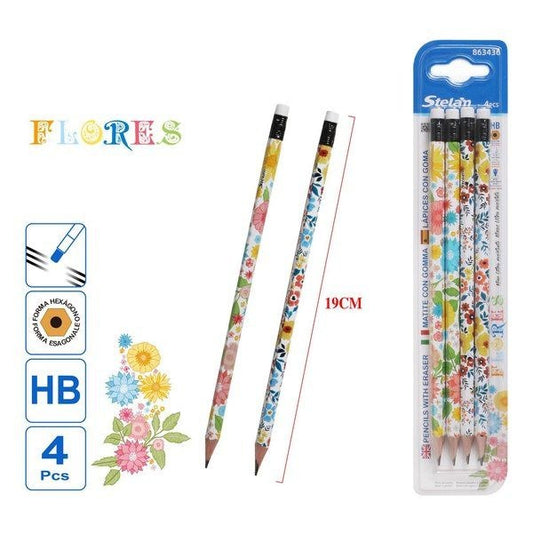 Lápis c/ Borracha Flores (4 unidades)