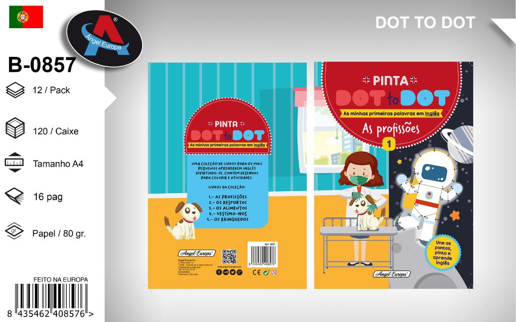 Livro Colorir Dot to Dot "As Minhas Primeiras Palavras em Inglês" As Profissões