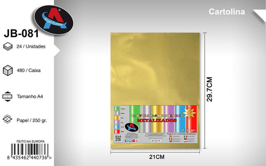 Pack 24 Cartolinas Metalizadas A4 Dourado