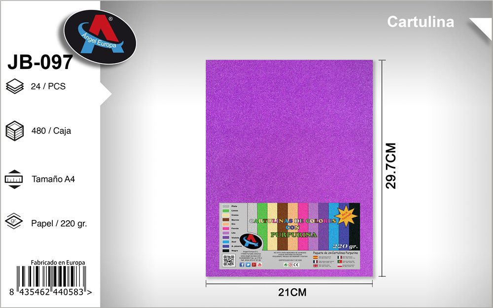 Pack 24 Cartolinas com Purpurina A4 Violeta