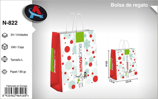 Pack 12 Sacos de Presente de Natal Xmas Time Branco Tamanho L