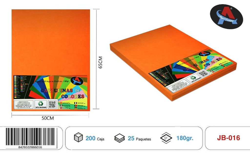 Pack 25 Cartolinas 50 x 65 Cm Laranja