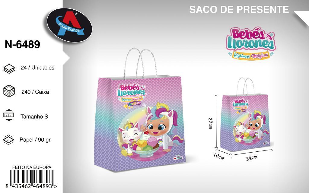 Pack 24 Sacos de Presente Tema Bebés Llorones S 24 x 32 x 10 Cm
