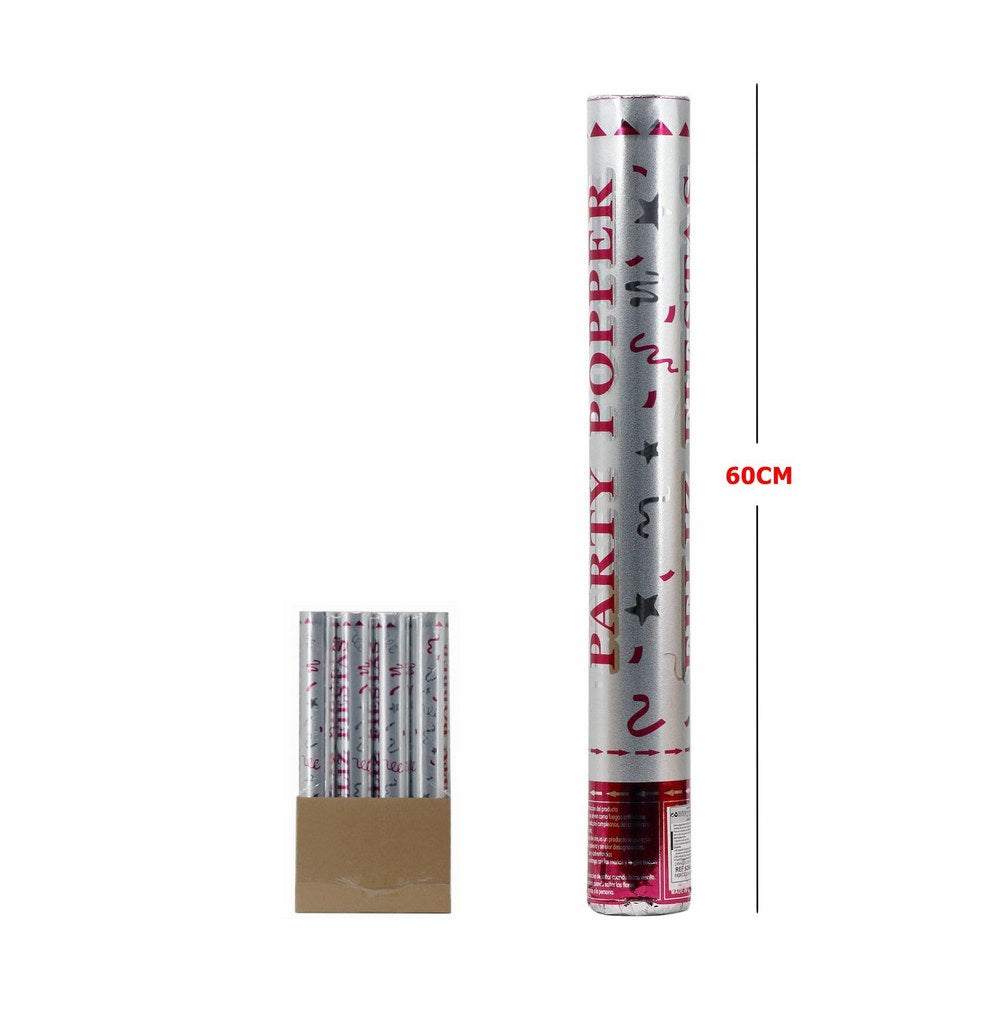 Canhão de Confettis Prateado Party Popper 60 Cm