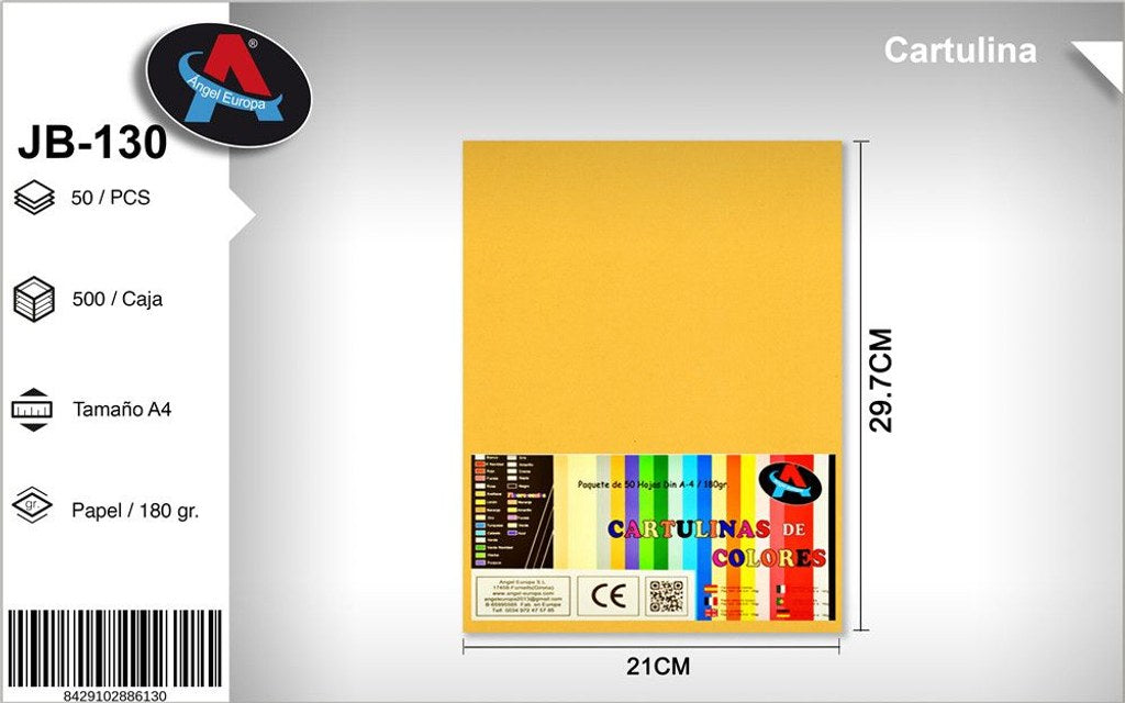 Pack 50 Cartolinas A4 Amarelo Gema
