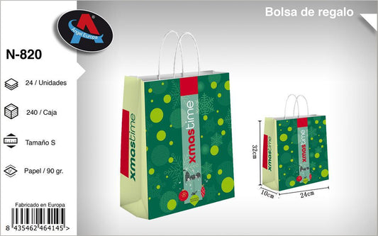 Pack 12 Sacos de Presente de Natal Xmas Time Verde Tamanho S