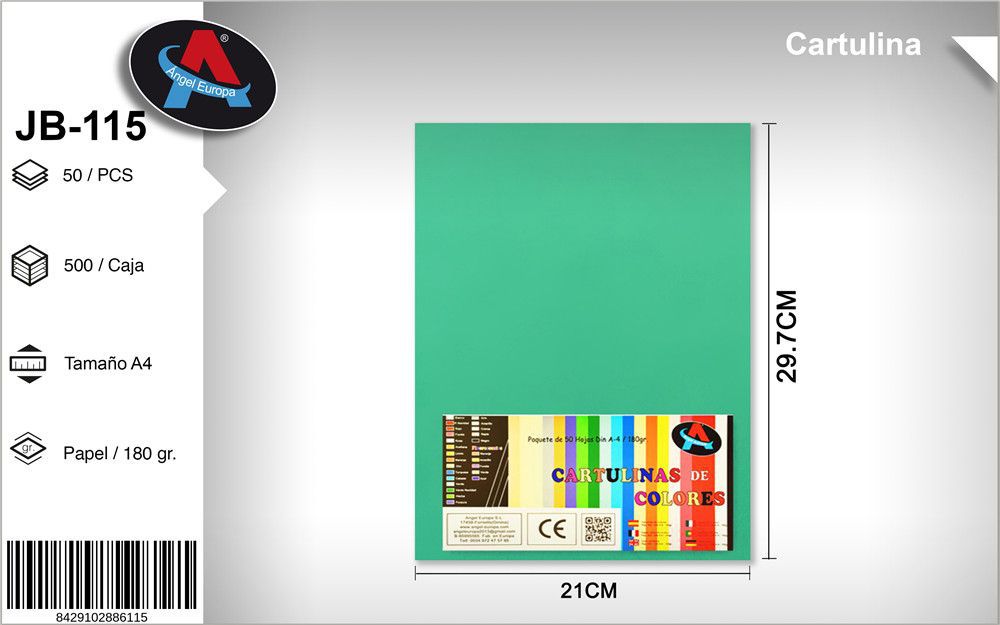Pack 50 Cartolinas A4 Verde Água