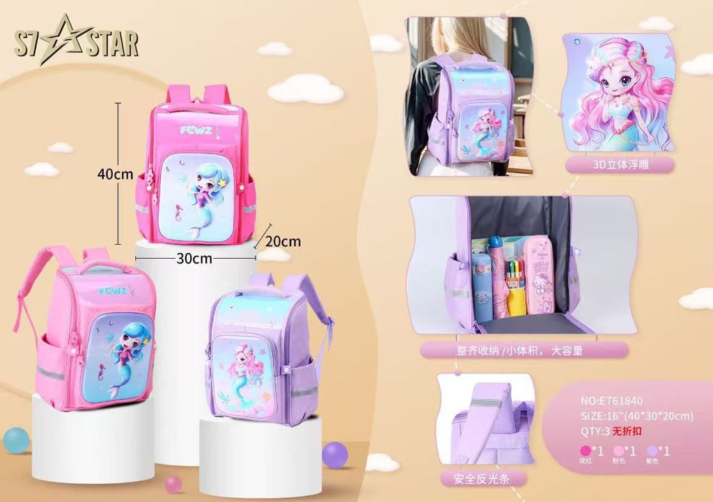 Mochila Escolar Infantil Sereia