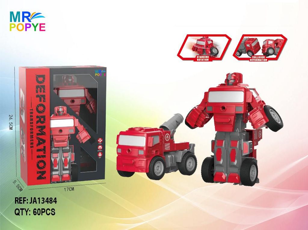 Robô Transformável por Colisão Bombeiros Vermelho