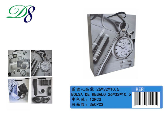 Pack 12 Sacos de Presente Vintage Preto e Branco 26 x 32 x 10,5 Cm