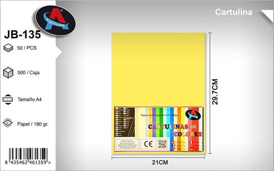 Pack 50 Cartolinas A4 Amarelo Limão