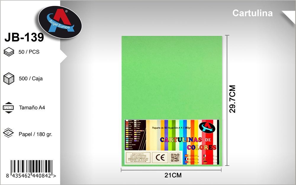 Pack 50 Cartolinas A4 Verde Claro