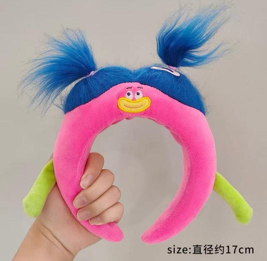 Bandolete de Peluche Rosa com Cabelo Azul 17 Cm