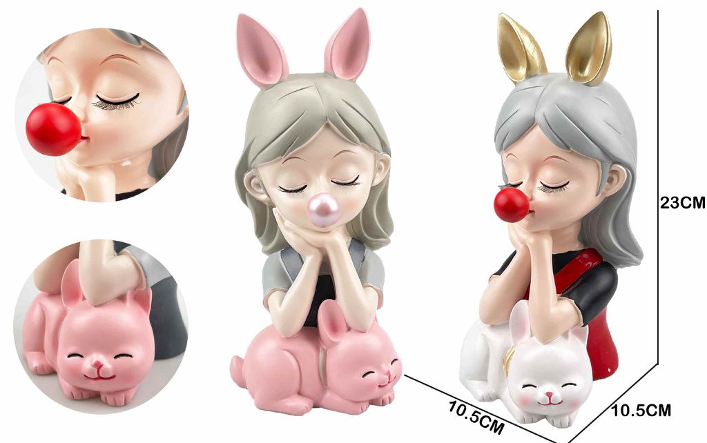 Figura Decorativa Menina com Gatinho 23 Cm Modelos Rosa e Branco