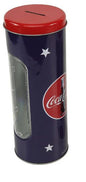 Mealheiro Lata de Metal Tema Coca-Cola 8,5 x 23 cm - Azul com Estrelas
