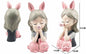 Figura Decorativa Menina com Orelhas de Coelho Cor-de-Rosa e Gatinho Rosa