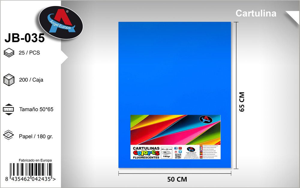 Pack 25 Cartolinas Fluorescentes 50 x 65 Cm Azul