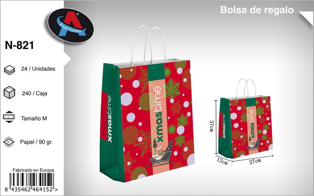 Pack 12 Sacos de Presente de Natal Xmas Time Vermelho e Verde Tamanho M