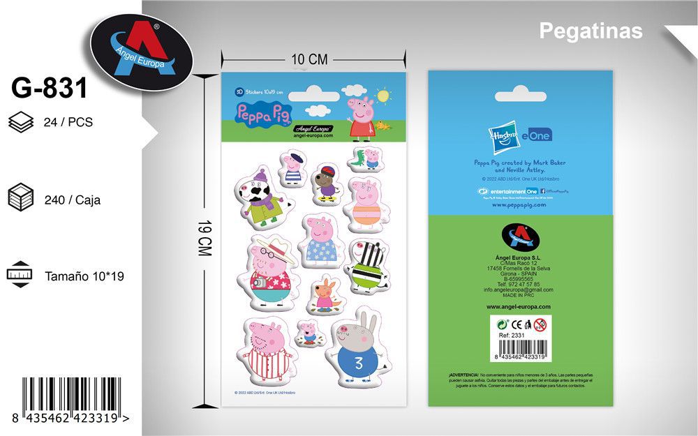 Autocolantes 3D Tema Peppa Pig 10 x 19 Cm (Modelo 1)