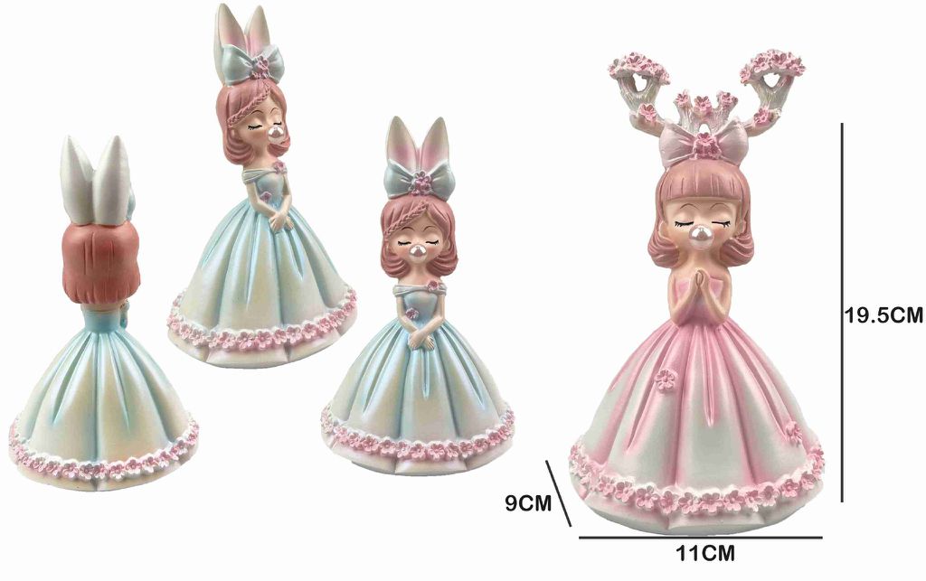Figura Decorativa Menina com Orelhas de Coelho ou Chifres de Rena 9 x 11 x 19,5 Cm
