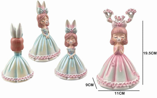 Figura Decorativa Menina com Orelhas de Coelho ou Chifres de Rena 9 x 11 x 19,5 Cm