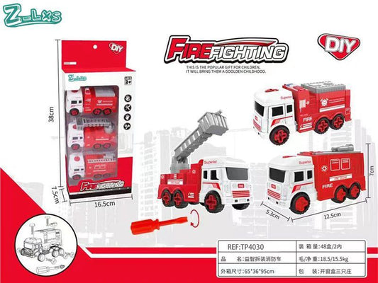 Camiões de Fricção Desmontáveis DIY 3 Peças Bombeiros