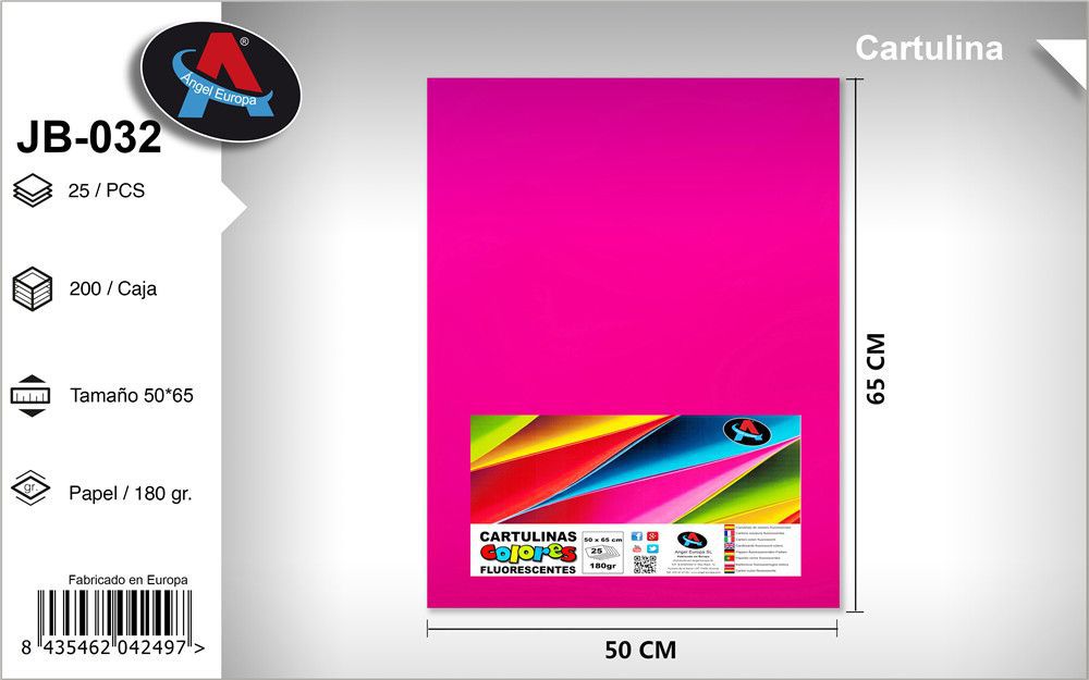 Pack 25 Cartolinas Fluorescentes 50 x 65 Cm Fúcsia