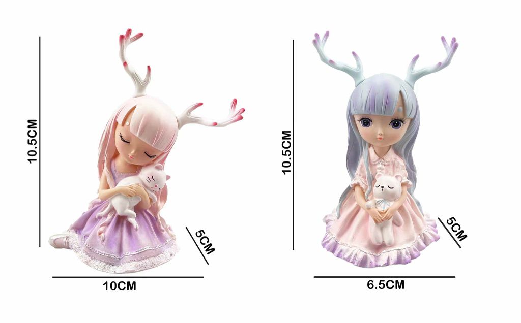 Figura Decorativa Menina com Chifres de Rena e Gatinho 5 x 10 x 10,5 Cm