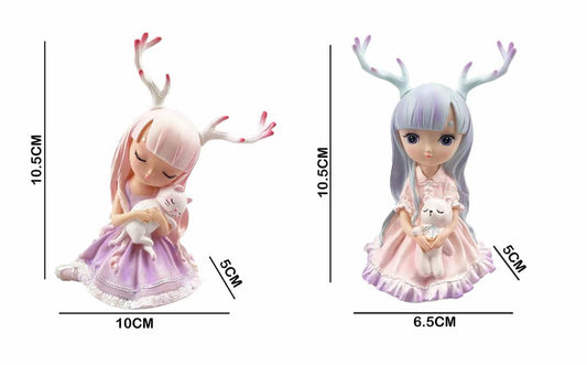Figura Decorativa Menina com Chifres de Rena e Gatinho 5 x 10 x 10,5 Cm