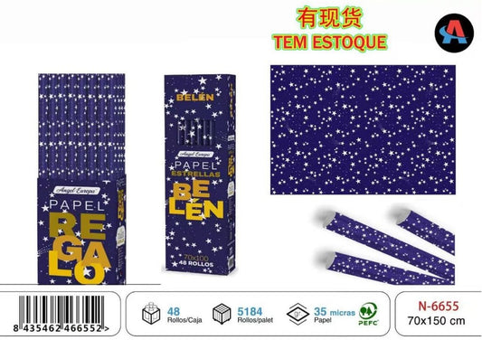 Pack 48 Rolos de Papel Decorativo Presépio Estrelas 70 x 150 Cm