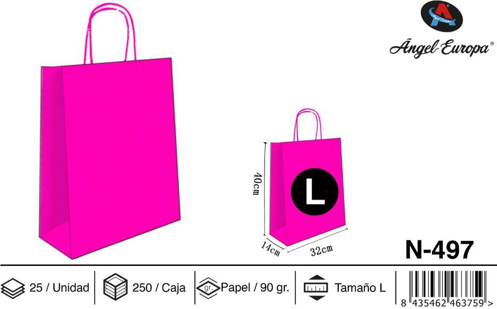 Pack 25 Sacos de Papel Fúcsia L 32 x 40 x 14 Cm
