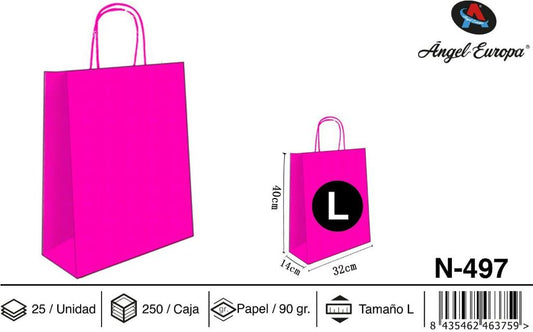 Pack 25 Sacos de Papel Fúcsia L 32 x 40 x 14 Cm