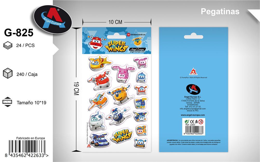Autocolantes 3D Tema Super Wings 10 x 19 Cm (Modelo 2)