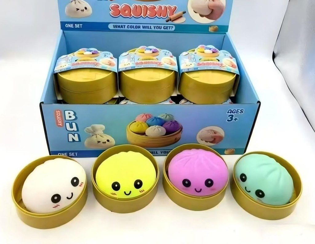 Squishy Dumpling com Carinha em Cesto (Cores Sortidas)