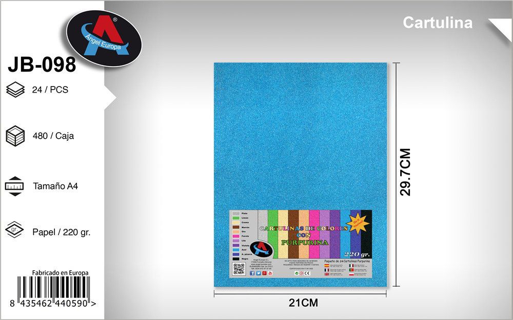 Pack 24 Cartolinas com Purpurina A4 Azul Claro