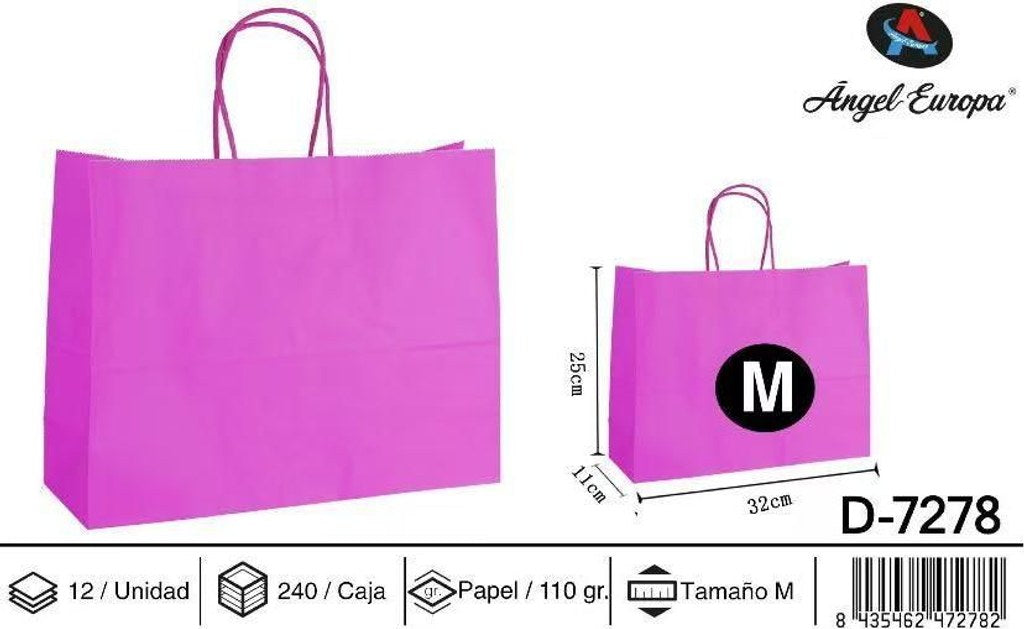 Pack 12 Sacos de Papel Horizontais Fúcsia M 32 x 25 x 11 Cm