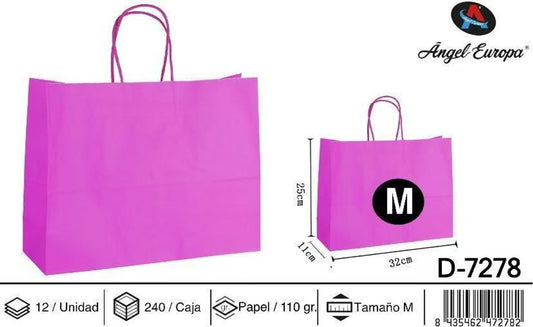 Pack 12 Sacos de Papel Horizontais Fúcsia M 32 x 25 x 11 Cm