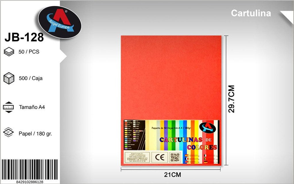 Pack 50 Cartolinas A4 Vermelho Alaranjado