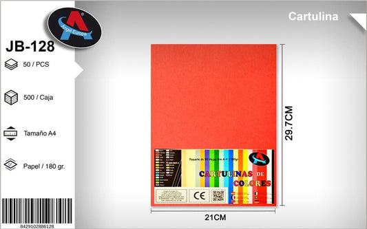 Pack 50 Cartolinas A4 Vermelho Alaranjado