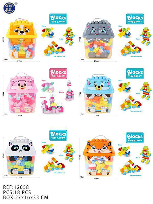 Balde de Blocos Animais 18 Peças 27 x 10 x 33 Cm (Sortido)