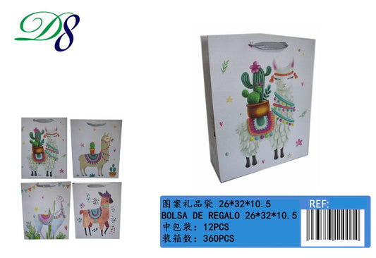 Pack 12 Sacos de Presente Lamas 26 x 32 x 10,5 Cm