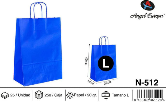 Pack 25 Sacos de Papel Azul L 32 x 40 x 14 Cm