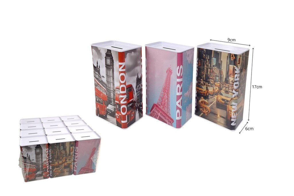 Mealheiro de Metal Retangular Cidades 9 x 6 x 17 cm